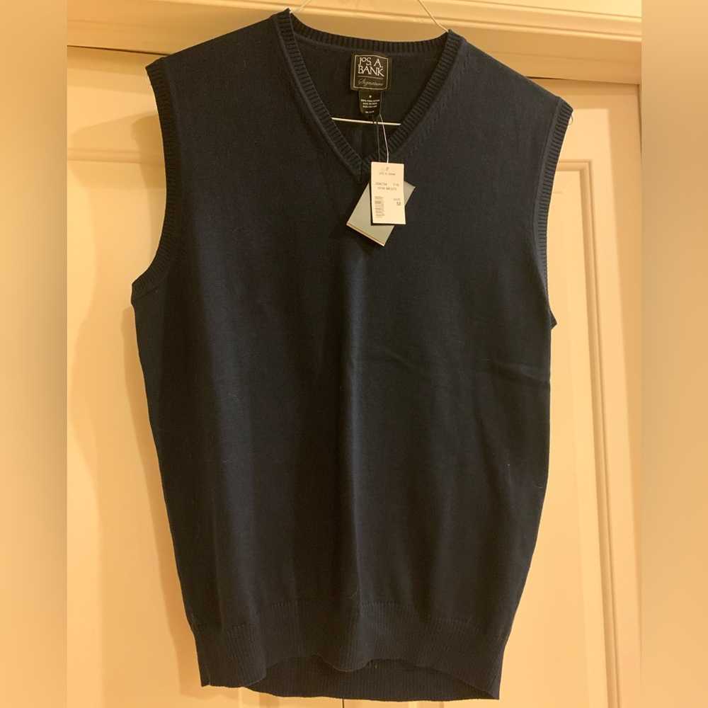 NWT: Jos. A. Bank Navy Blue V-Neck Sleeveless Pullover Sweater Vest